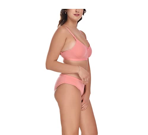 Image of Elina Women's Full Coverage Non Padded with Detachable Strap Cotton Hosiery Bra and Panty Set (Lovia Set)