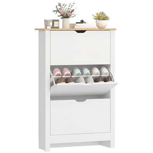 HOMCOM Zapatero Estrecho Zapatero de Entrada Recibidor para 18 Pares de Zapatos con 3 Cajones Abatibles y Estantes Ajustables para Pasillo 72x26x112 cm Blanco
