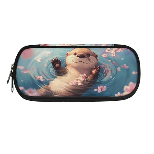 Image of Otter Pencil Case Pencil Pouch Cherry Blossom Pen Cases for Office School Multi-Purpose Pen Storage Bag with Slots for Girls, 8.8 inch x 4.1 inch x 1.7 inch