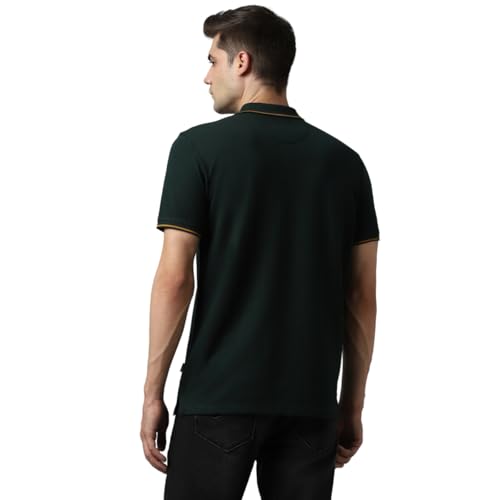 Image of Louis Philippe Men's Slim Fit Single-Tuck Pique Stylized Sleeve Print and Contrast Tipping Half Sleeve Solid Polo Tshirt