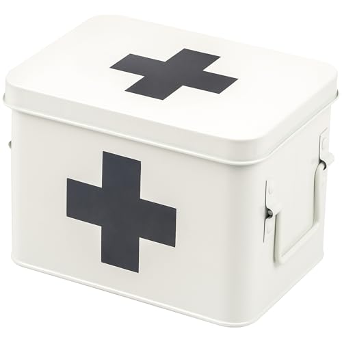eluno Boîte à Pharmacie pour Ranger Les pansements, la médecine et Les médicaments, avec Plateau Amovible et 4 Compartiments inférieurs spacieux pour médicaments,...