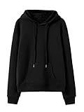 SheIn Damen Jacke Kapuzenpullover Langarm Sweatshirt Oberteile Hoodie Kapuzensweatshirt Kapuze Sweatshirts mit Taschen Schwarz XL