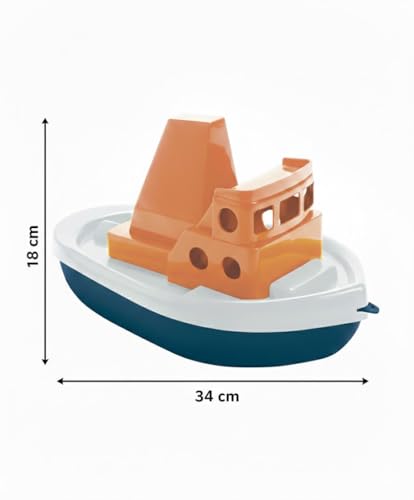 Image of Dantoy: BIO Tuff Tuff Boat - Peach & Blue Toy Tug Boat, Indoor & Outdoor Play, Bath-Beach-Backyard-Water, Recycled Plastic, Kids & Toddlers Ages 2+
