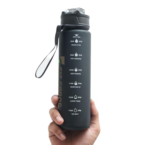 FIT FORGE Motivational Water Bottle with Time Markings BPA Free, Durable, Leakproof, Black, 0.8 Litre Capacity Sports, Gym, Office, Travel Hydration Bottle