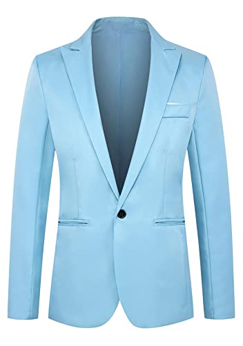 YMING Los Hombres De Manga Larga Chaqueta De Traje De Negocios De Color Sólido Blazer Ligero Elegante Chaqueta De Traje Abierto Blazer Suelto Frontal Azul Cielo S
