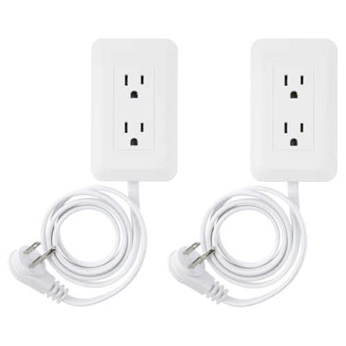 Ontel Presto Plug Outlet Extender for Relocating Unreachable Power Outlets 4ft Cord Sticks Easily on Wall Provides Surge Protection 2 AC Outlets 2 USB Ports & Built-in Shelf