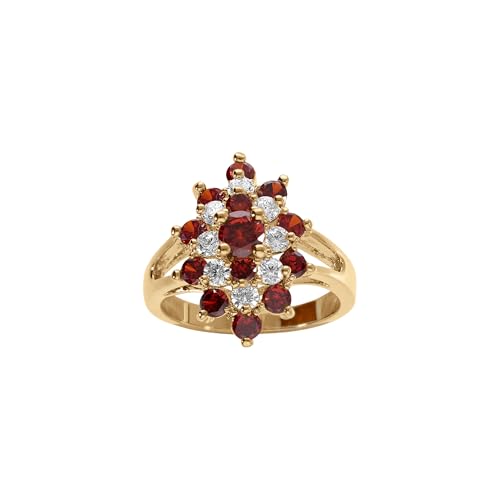 Bague plaqué or marquise oxydes rouges blancs et écrin de rangement