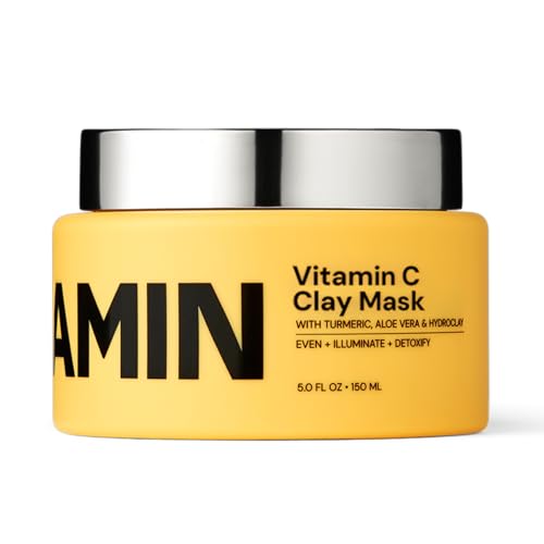 Gleamin Vitamin C Clay Mask for Dark Spots - Brightening Clay Face Mask with Turmeric Deep Cleansing & Pore Refining Treatment Helps Improve Uneven Tone & Post-Blemish Texture 5 oz Up to 40 Uses