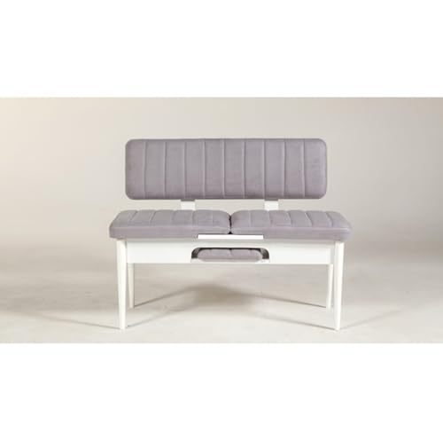 Konforlu Ahşap Sırtlı Açılır Oturma Bankı; Katlanabilir Bench, Ahşap Ayaklı, Modern Tasarım (Beyaz Soho Gri)