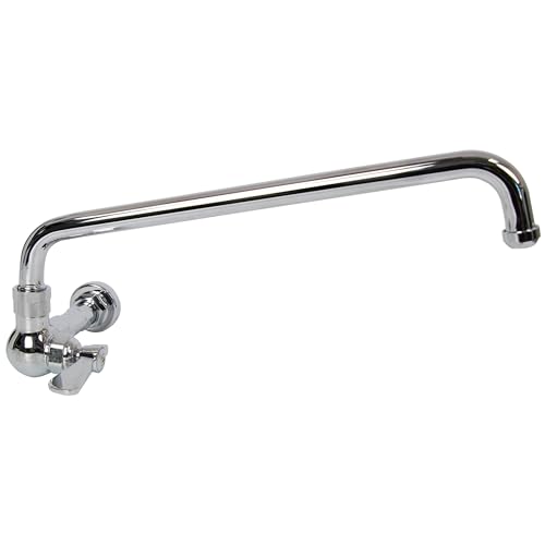 Single Wall Mount Commercial Manual Wok Range Faucet with 14" Swing Spout, Brass Construction Chrome Polished for Restaurant Kitchen NSF Approved