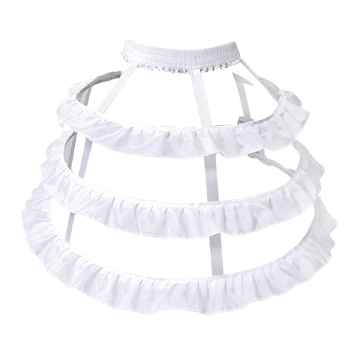 Dress Pannier Petticoat Ruffles 3 Hoops Hoop Skirt Bustle Cage for Bridesmaid, white