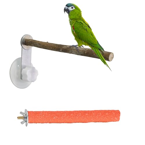 Image of 2 PCS Bird Perch with Suction Cup Window Wall Bath Car Outdoor Travel Perch Stand for Small and Medium Bird Parrot Parakeet Cockatiel Conure Budgie Lovebirds (Pepperwood and Colored Wood Perch)