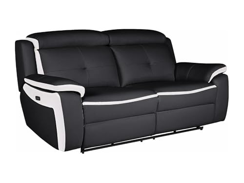 Vente-unique - Canapé 3 Places Relax électrique en Cuir Angelique - Noir/Blanc
