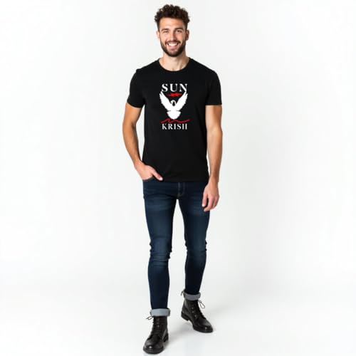 Image of ALOVA Men's Printed Polyester T-Shirt - Round Neck, Half Sleeves, Relaxed Fit, Ideal for Men's Gym, Running, Fitness, and Outdoor Sportswear