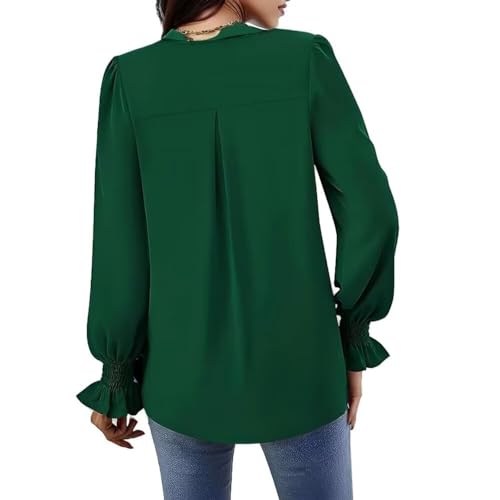 Womens Long Sleeve T Shirts to Wear with Leggings V-Neck Ruffle Blouses Casual Solid Color Trendy Tops 20242