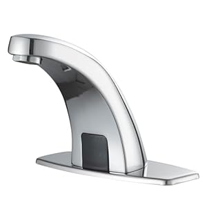 Touchless Bathroom Sink Faucet Commercial Infrared Motion Sensor, Battery or Plug-in Powered, Hot & Cold Mixer Tap, Hands-Free Faucet with Hole Cover Plate, Chrome