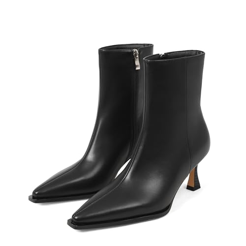 Image of Womens Brown Suede Fall Boots with Side Zip, Ankle, Mid Calf, Pointed Toe, Kitten Heel, Dressy, Short Boots