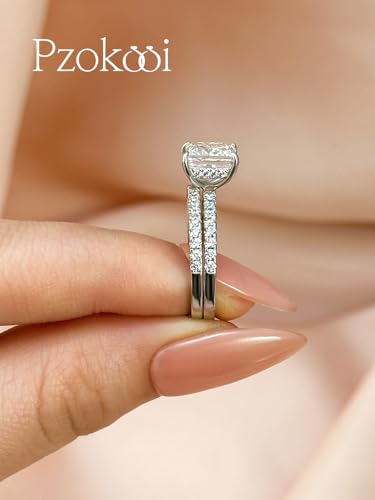 2CT Princess Cut Wedding Ring Set for Women, 925 Sterling Silver Cubic Zirconia Bridal Ring Set for Travel,Daily4