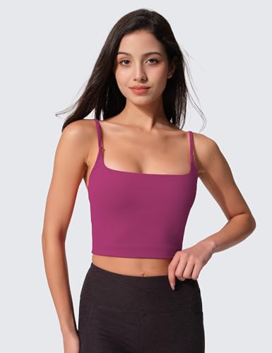 Image of Womens Scoop Neck Longline Sports Bra U Back Adjustable Strap Double Lined Workout Crop Tank Top with Built in Pads