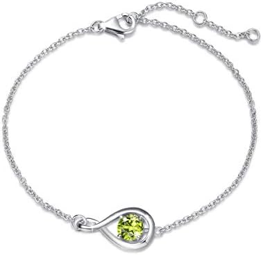 FANCIME White Gold Plated 925 Sterling Silver Genuine Peridot Dainty Infinity Link Bracelet August Birthstone Fine Jewelry Birthday Anniversary for Women Girls, Chain 6.7+1.2"