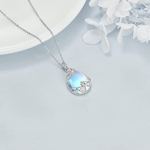 YAFEINI 925 Sterling Silver Moonstone Necklace Filigree Teardrop Pendant Necklace Jewelry for Women Girls4