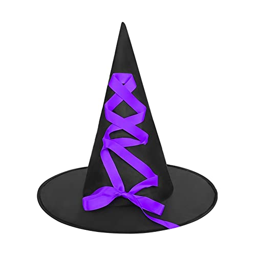 LONTG 2Pcs Halloween Witch Hat Wizard Hat Elegant Halloween Costume Witch Hat Cap with Ribbon Bow Costume Party Hat Fancy Dress Accessory Headwear for Women Girls Halloween Party Cosplay Fancy Dress - Image 3