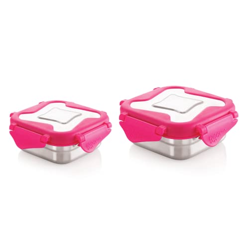 Image of STEELLOCK Smart Stainless Steel Tiffin Lunch Box for Kids and Adults | Airtight & Leakproof | Square Tiffin Box for School & Office with Steel Lid | Pink 250 ml & 360 ml 1 pc Each