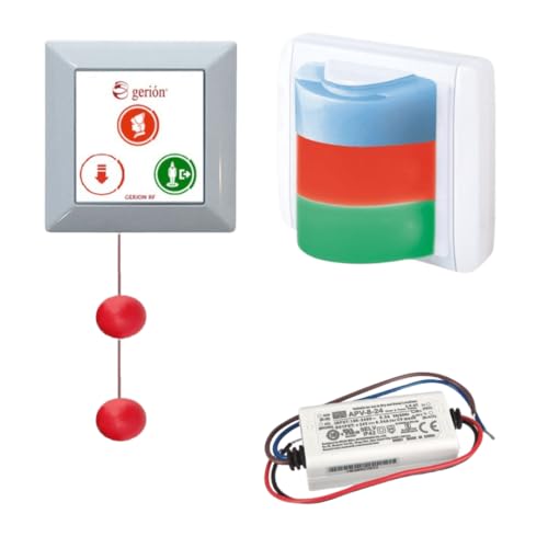 Gerion Kit de Emergencia Aseos Asistidos y Baños Adaptados | Normativa CTE DB-SUA 9 | Sistema de Llamada con Tirador, Alarma Acústica y Visual | Kit Completo de Alta Visibilidad para Locales Públicos