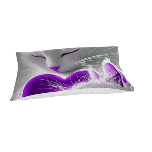 Parure de lit 2 pièces chat blanc violet 100% coton 135x200cm pour lit simple