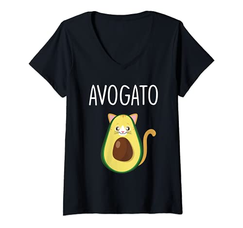 Donna Avogato Avocado Gatto - Detto Divertente Vegani, Vegetariani Maglietta con Collo a V