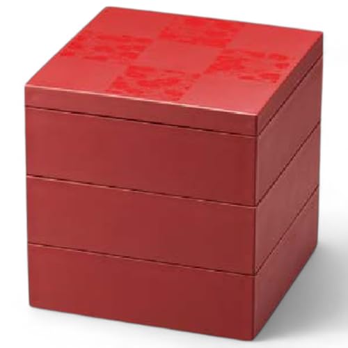 J-kitchens 漆器 重箱 彩雲市松 50 3段 重 吟朱 (1組) 15cm 樹脂製 お重 お重箱 日本製