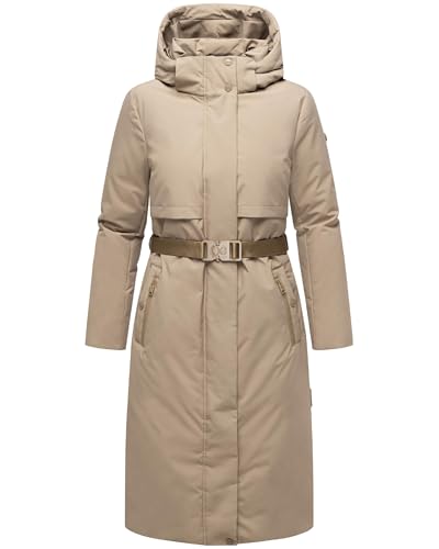 Navahoo Abrigo de invierno para mujer, parka cálida e impermeable con capucha (extraíble) y cinturón para la cintura, tallas XS-3XL, gris pardo, XXL
