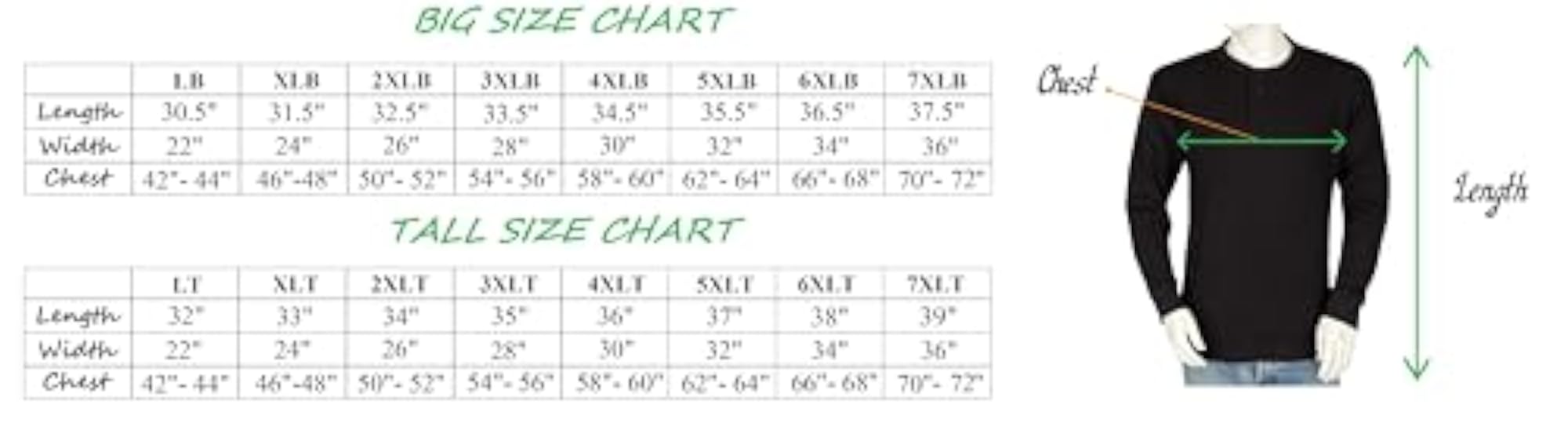 Men's Henley Thermal Shirts - Big and Tall - Heavy Weight THLS