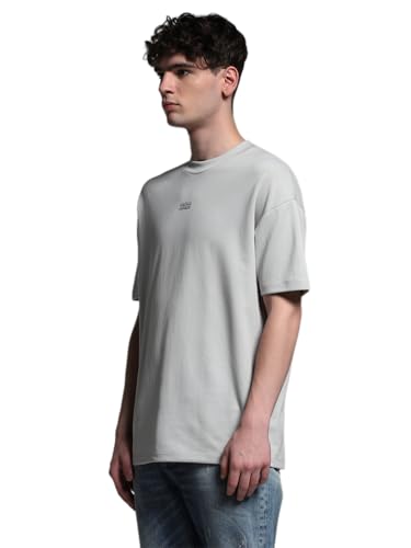 Image of Jack & Jones Men's Solid Round Neck Cotton Relaxed Fit T-Shirt | Boxy Fit | Drop Shoulders