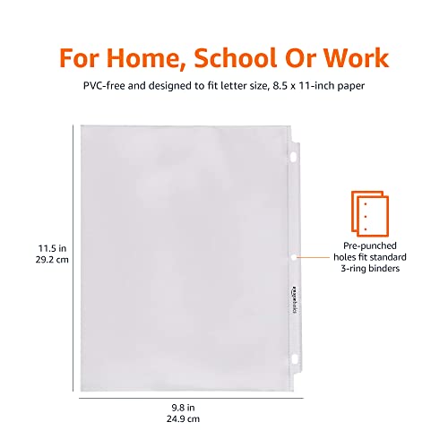 Image of Amazon Basics Sheet Protectors for 3 Ring Binder, Non-Glare, Top Loading, Letter Size 8.5 x 11 in, Clear, 1200-Pack