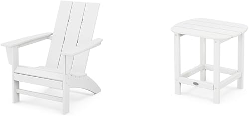 POLYWOOD AD420WH Silla Adirondack moderna, color blanco y SBT18WH South Beach de 18 pulgadas, mesa auxiliar para exteriores, color blanco