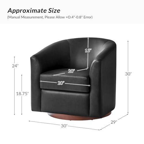 Image of HULALA HOME Faux Leather Swivel Accent Chairs Set of 2 with Solid Wood Base, Round Swivel Barrel Chairs for Living Room and Bedroom, No Assembly Required, Black