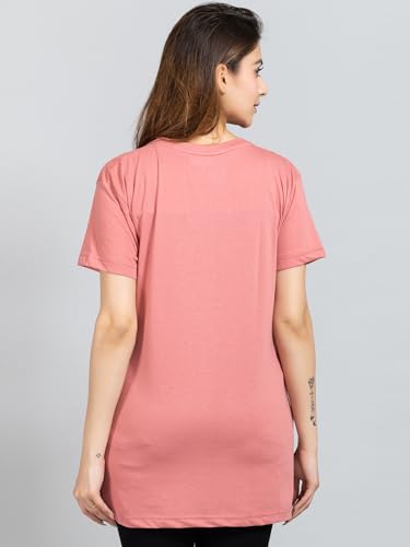 Image of Magknit Fancy Printed Both Side Cut Cotton Blend Half Sleeves and Lightwiegt Trendy Summer Long T Shirt for Women