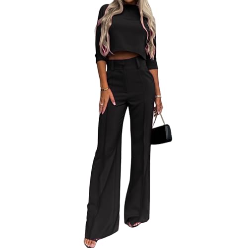 slim fit dress slacks Donna Black High Waist Dress Pants