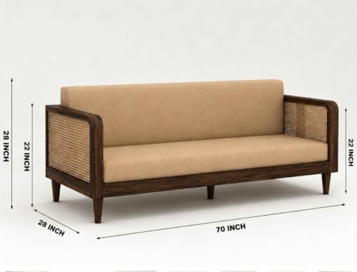 Image of Wooden 5 Seater Sofa Set for Living Room | Solid Sheesham Wood Sofa Set 5 Seater for Living Room 3+1+1 | Rattan Cane Sofa Set 5 Seater (Walnut Finish)