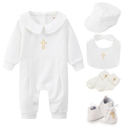 Traje de bautizo para bebé niño de algodón antialérgico con zapatos y babero antimanchas