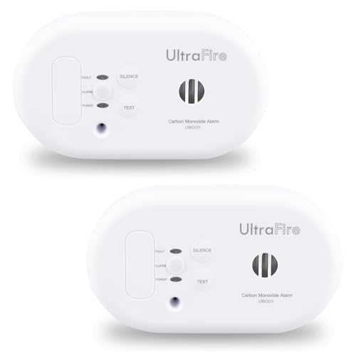 Twin Pack - UltraFire UBCO1 Battery Powered Travel Carbon Monoxide Alarm and Detector | For Homes, Caravans, Boats | 10 Year Warranty | Certified to BS EN 50291-1 and 50291-2