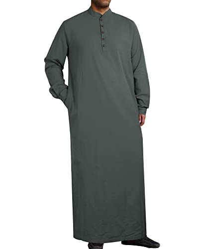 YAOHUOLE Mens Long Sleeve Kaftan Thobe Muslim Thobe for Men Dark Gray 3XL