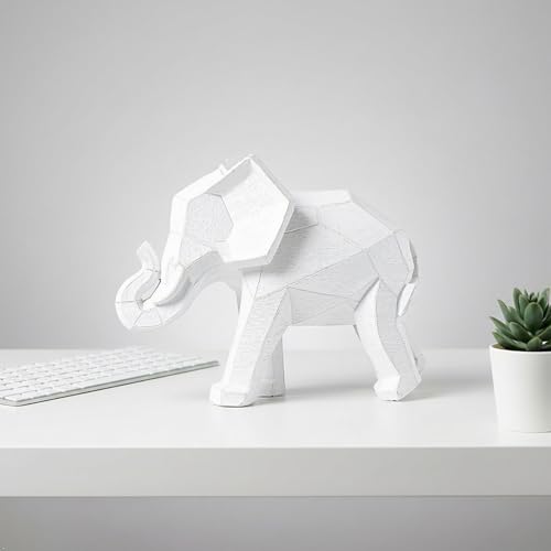 Estatua Elefante Blanco Estilo Geométrico de Resina miniatura 5