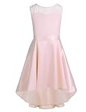 iEFiEL Kinder Kleider Festlich Mädchen Hi-Lo Prinzessin Kleid Taufkleid Blumenmädchenkleid Satin Spitze Hochzeit Party Kleid Perlen Rosa 140