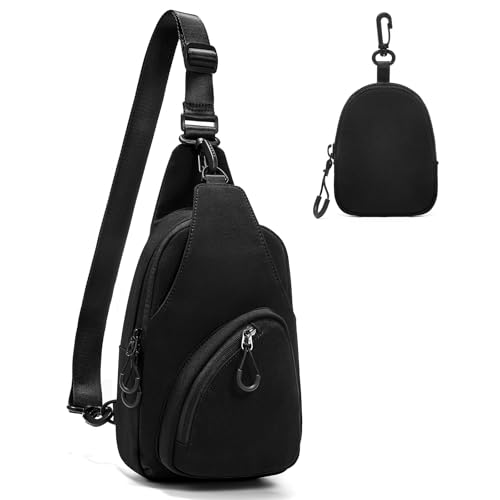 Small Sling Bag Crossbody Bags for Women Men, Crossbody Sling Backpack,Chest Bag Daypack with Convertible Shoulder Strap, Cross Body Bags Trendy for Travel Camping Hiking Black