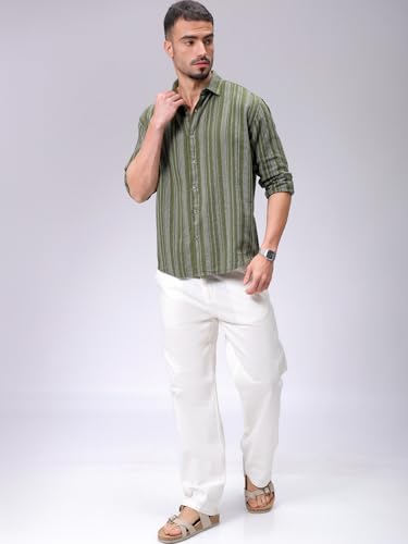Image of The Indian Garage Co Men Slim Fit Striped Full Sleeves Cutaway Collar Casual Shirt