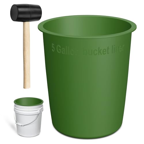 EAGLE CREATE 5 Gallon Bucket Liner and Rubber Mallet Hammer with Wood Handle for Concrete Mix, Mixing Cement and Mud - Reusable Silicone Bucket Saver with Graduated Measurements