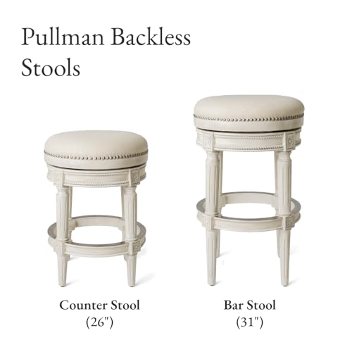 Butaco Maven Lane Pullman sin respaldo para barra, acabado en roble blanco, altura 26 pulgadas | Butaco giratorio sin respaldo con reposapiés, estructura de madera maciza y asiento tapizado, ideal para islas y mesas de cocina miniatura 5