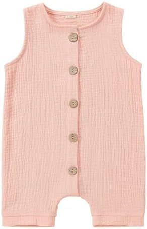 MICHLEY Baby Boys Girls Cotton Linen Summer Romper Sleeveless Infant Toddler Outfits Jumpsuit 0-24 Months (Machine Wash)
